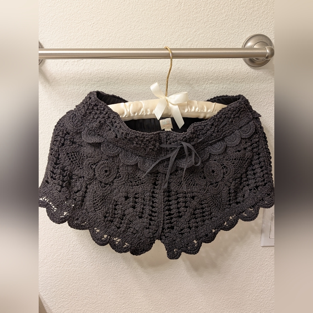 Crocheted black bikini bottom shorts